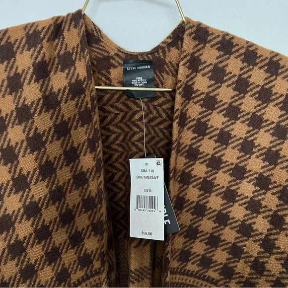 Steve Madden Plaid Kimono Ruana Reversible Brown Multi One Size Fits All - Picture 12 of 13